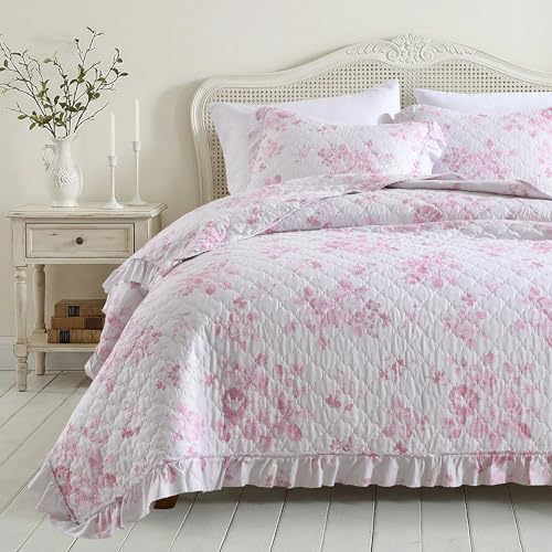 Pink Ruffled Quilt Twin Size with 1 Pillow Sham