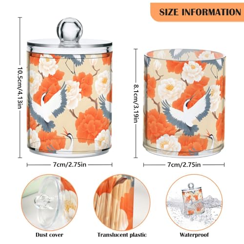 2 Pack Qtip Holder Organizer Dispenser Cranes Orange Flowers Bathroom Storage Canister Cotton Ball Holder Container for Cotton Pads (2 Count)