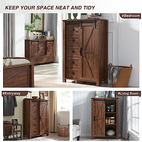 5 Drawers Dresser with Sliding Barn Doors