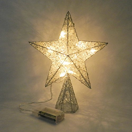 White Tree Top Star with Warm White LED Lights and Timer for Christmas Ornaments and Holiday Seasonal Décor
