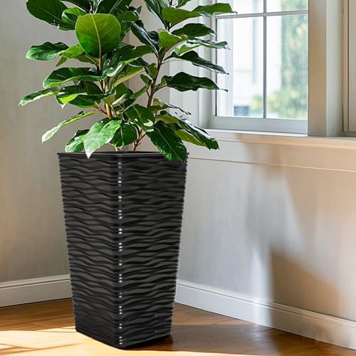 2 Pack 22" Tall Plastic Square Tapered Planter with Inside Pots for Indoor or Outdoor Use (2 Count)