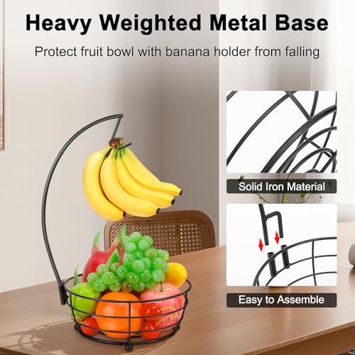 Countertop Fruit Basket Bowl with Banana Hanger