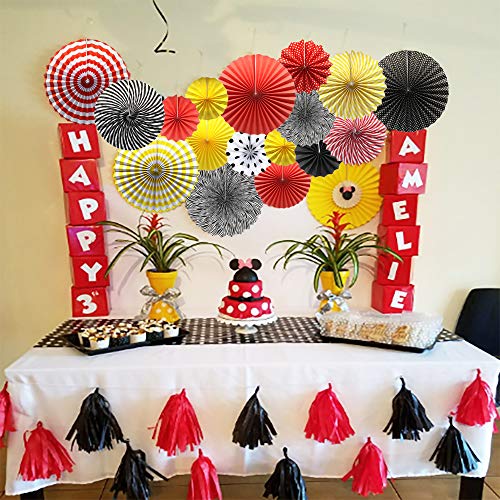 6 Pack Black Round Hanging Paper Fans Party Decorations