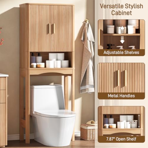 Farmhouse Over the Toilet Storage Cabinet with 2 Fluted Doors