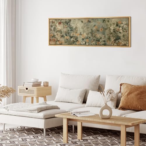 Large Framed Canvas Print Wall Art Minimalist Ink Branches Illustrations Antique Retro Fine Art Illustrations Decorative for Bedroom