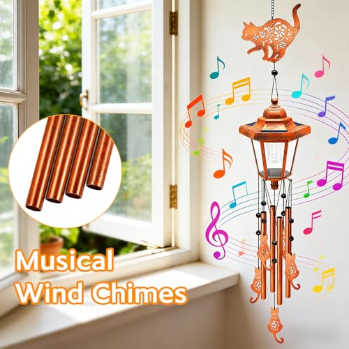 Cat Solar Wind Chimes for Outside