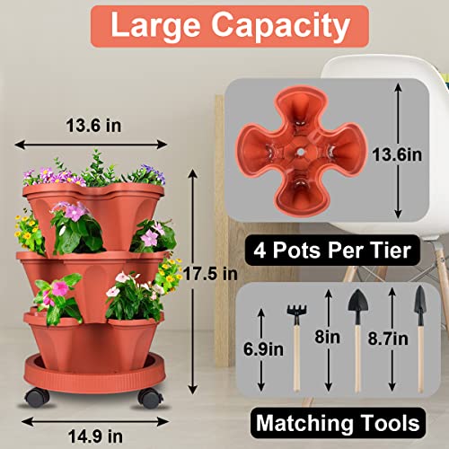Stackable Planters 3 Tier Vertical Garden Planting Tower Planters Strawberry