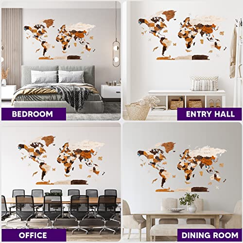 Multilayered 3D Wooden World Map Wall Decor