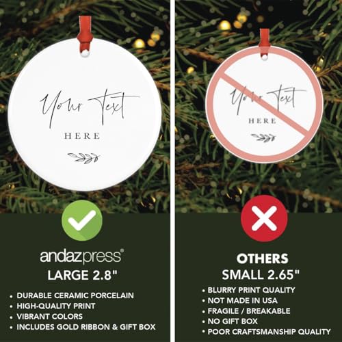 Fully Personalized Round Ceramic Porcelain Christmas Tree Ornament Keepsake Gift