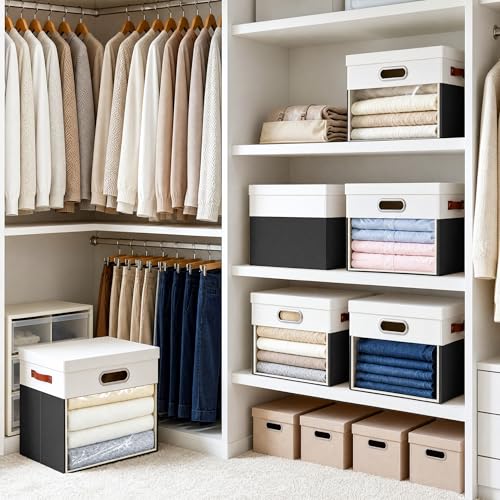 11x11 Inch Ultra Thick Fabric Storage Bins with Lids & Windows (3 Count)