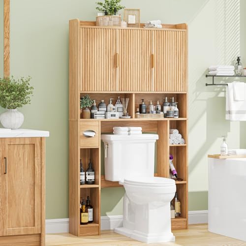 Over The Toilet Cabinet with 3 Fluted Doors & Adjustable Shelf