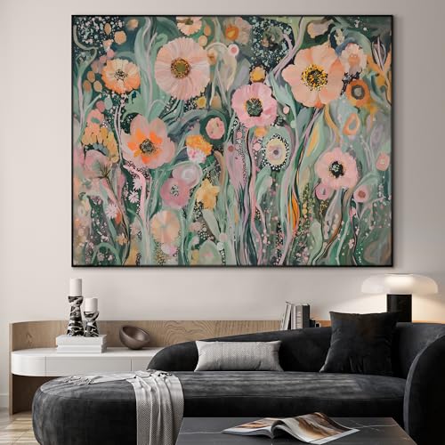 36"x46" Extra Large Framed Wall Art Whimsical Garden Bloom