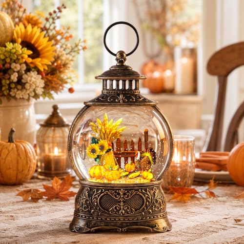 Christmas Fall Snow Globes Thanksgiving Water Lantern Swirling Glitter Snow Globe for Autumn Harvest Day Decorations Home Fall Decor Gifts