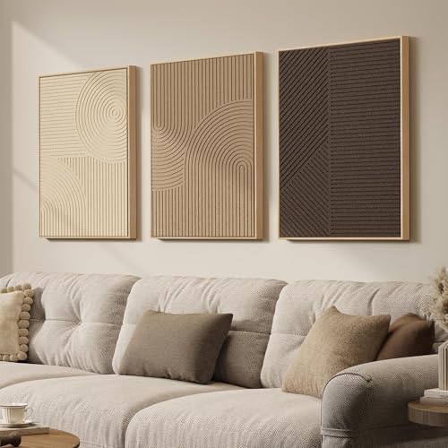 3D Textured Framed Neutral Abstract Wall Art Set (3 Count)