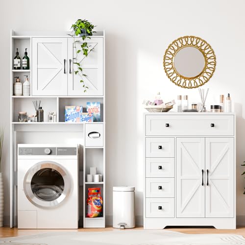 Farmhouse Storage Cabinet with 2 Doors and 5 Drawers