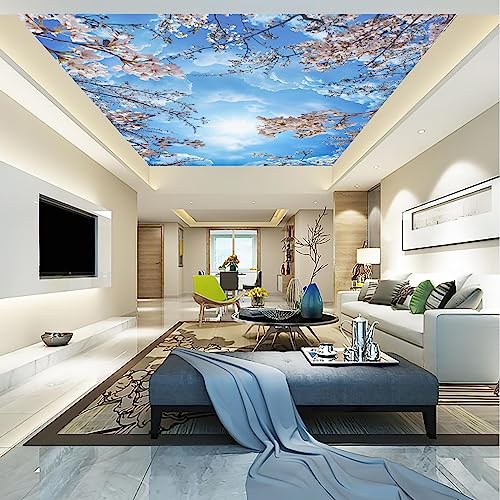 Sky Cherry Blossom Ceiling 3D wall Mural Wallpaper 137" x 100" (95.12 Sq Ft)
