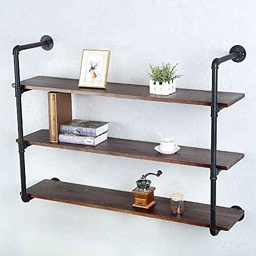 Industrial Pipe Shelves With Wood Planks