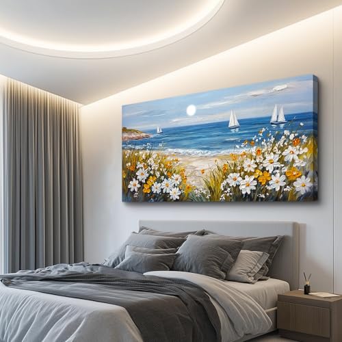 Wall Art For Dining Room Kitchen Blue Ocean Beach Art Pictures Living Room Decor Vintage Landscape Painting Modern Canvas Print Suitable For Bedroom Office Farmhouse Wall Decor 24x48 In