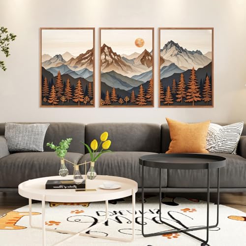 Boho Woodcut Mountain Framed Canvas Wall Art