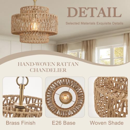 12.6" Gold Rattan Pendant Light
