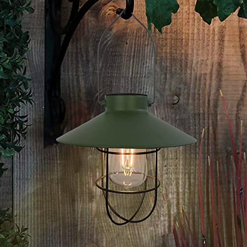 Solar Lantern Outdoor Hanging Light Metal Farmhouse Solar Lamp with Warm White Edison Bulb Design for Garden Yard Patio Proch Decor