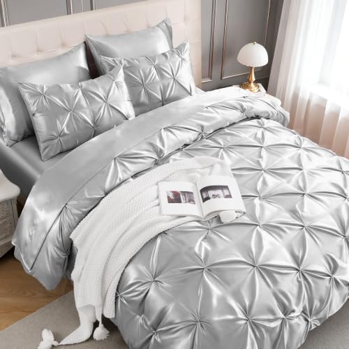 Satin Twin XL Comforter Set Silver Grey