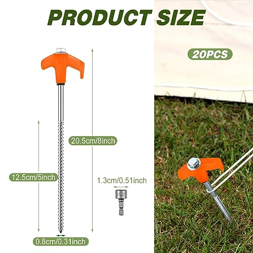 20 Pcs 8" Screw in Tent Stakes Ground Anchors (20 Count)