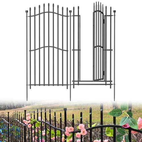 No Dig Garden Fence 48" H x 9'L with Gate Decorative Yard Dog Panels (9.5 Sq Ft)