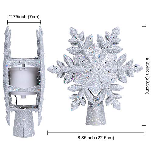 Snowflake Christmas Tree Topper with Rotating Projector Light for Xmas Tree