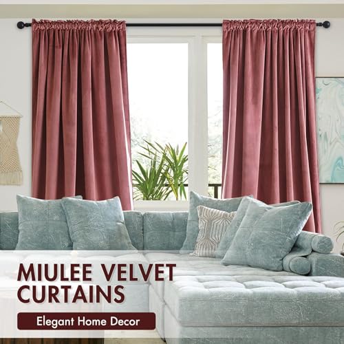 Dusty Rose Pink Velvet Room Darkening Curtains for Bedroom W52 x L80 (2 Count)