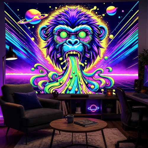 Blacklight Tapestry Gorilla Monkey Room Decor 78 x 59 Inch