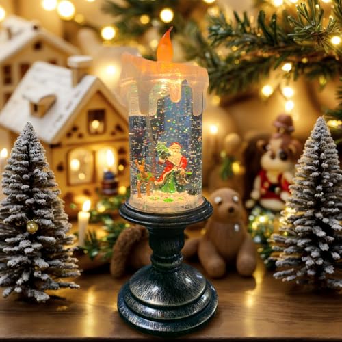 Flameless Snow Globe Candle Light Christmas Santa Decoration with Swirling Water & Glitter (36.8 Ounce)