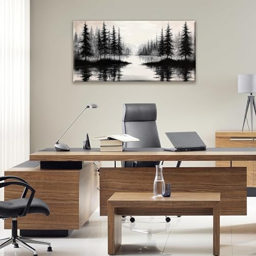 Black Canvas Art Wall Decor Print Modern Landscape Wall Art 20 X 40 In