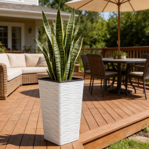 Garden 2 Pack 22" H. White Square Tapered Planter with Inside Pots (2 Count)
