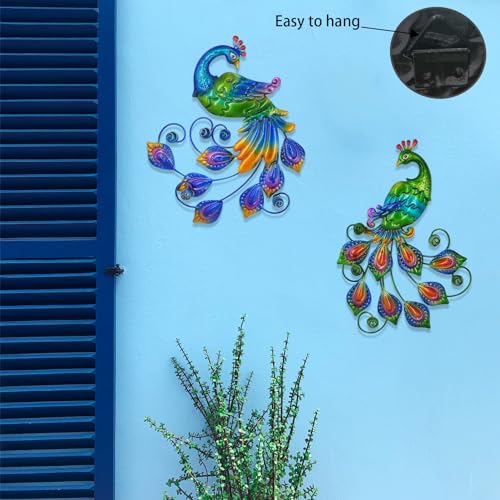 Metal Peacock Wall Art Decor Outdoor Hanging Decor Outdoor Sculpture 3D Metal Handmade Bird Wall Art Living Room Patio Garden Balcony Fence Decorations