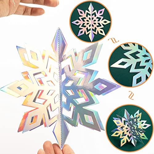 Christmas Hanging Snowflakes Decorations Clearance 30pcs 3D Iridescent Paper Snowflakes Snow Flakes Garland for Winter Wonderland Frozen Christmas Birthday Party Decorations (30 Count)