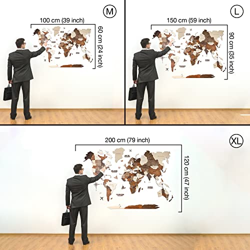 Handmade 3D Wood World Map Wall Art Large Wall Decor Track Your World Travels
