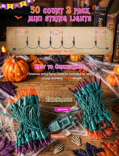 Purple and Orange Halloween Lights (26 Foot)