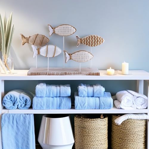 Wooden Fish Figurines with Jute Rope and Cotton String (5 Count)