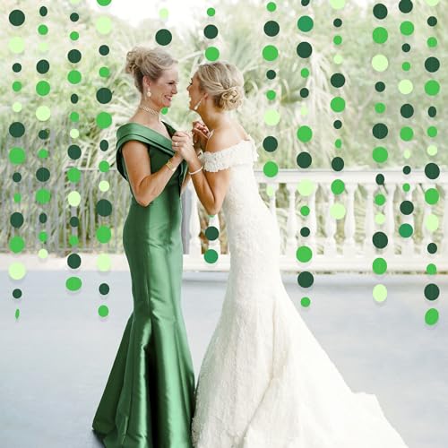 Green Party Decorations Ombre Green Circle Dots Garland Hanging Paper Polka Dot Streamer for Birthday Wedding Bridal Shower Summer Spring Easter St Patrick’s Day Golf Tea Party Supplies
