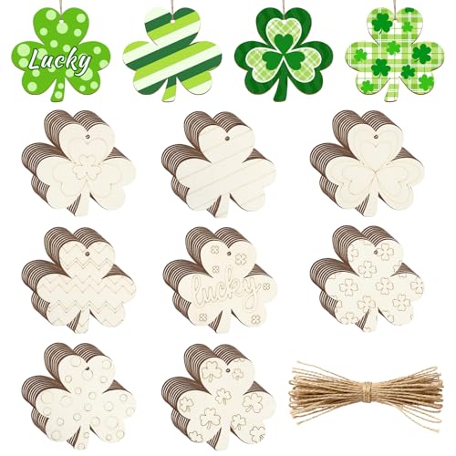80PCS Wooden Shamrock Ornaments to Paint St. Patrick's Day Decorations (80 Count)