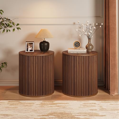Fluted Round Side Table with Storage