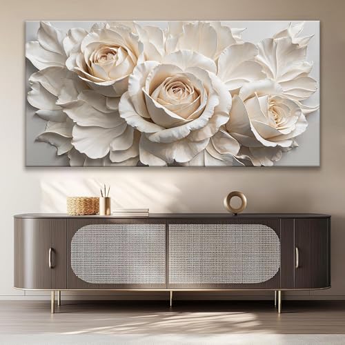 Large Modern White Flower Wall Art For Living Room Prints 29 X 58 In