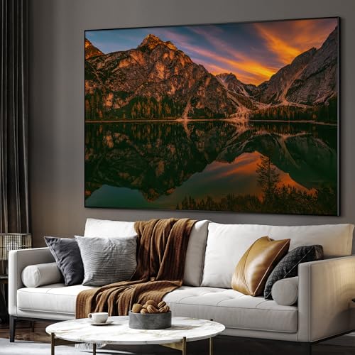 36"x46" Extra Large Framed Wall Art Majestic Mountain Landscape Reflected in Lake at Sunset for Home Living Room Bedroom Decor