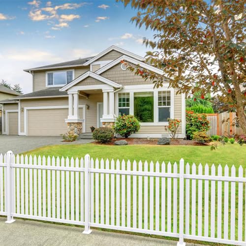 9 Sets White Vinyl Picket Fence Panels 36" H x 84" W PVC Garden Fences Plastic Decorative for Yard Porch Deck Pool Dog Temporary Fencing