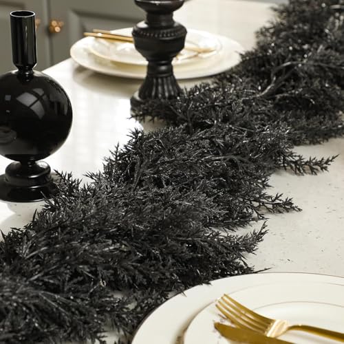 2 Pack 9 ft Halloween Black Artificial Cedar Garland (2 Foot)
