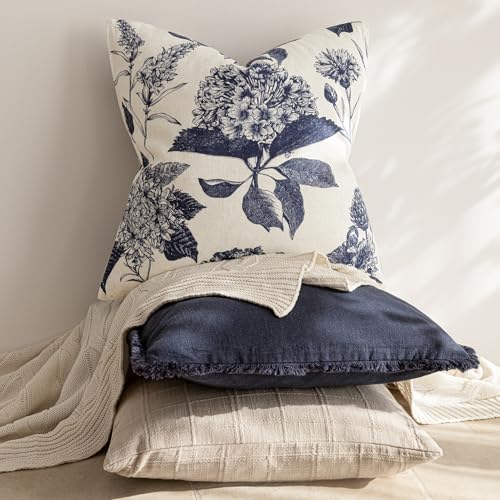 Set of 2 Linen Floral Vintage Throw Pillow Covers Neutral Accent Print Decorative Cozy Cushion Covers Farmhouse Boho Home Decor for Sofa Chair Couch Bed Living Room