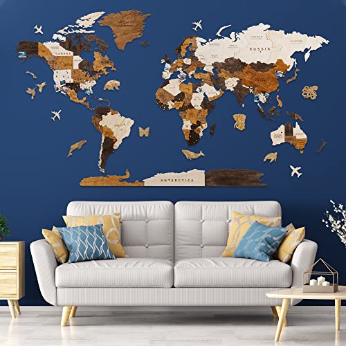 Multilayered 3D Wooden World Map Wall Decor