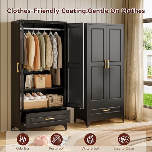 71" Tall Wardrobe Closet with Doors and Adjustable Shelves