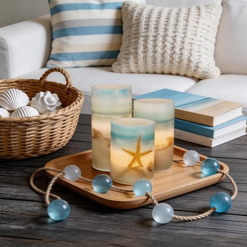Beach Coastal Ocean Decor Seashell & Starfish Battery Flameless LED Candles (3 Count)